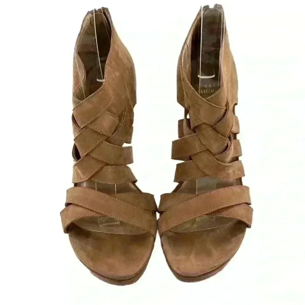 Stuart Weitzman womens platform ankle booties size 8.5 tan nubuck leather